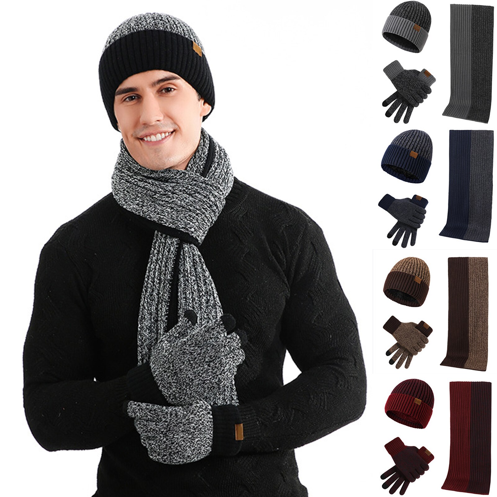 Winter Beanie Hat Scarf Set Male Casual Scarf Warm Knitted Hat For Women Outdoor Winter Warm Set Anti-cold Weather Set Female
